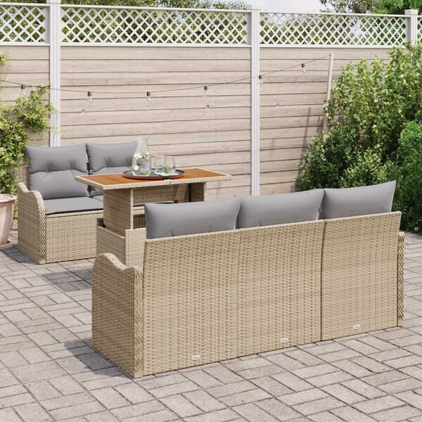 vidaXL Set Divano da Giardino 6 pcs Beige e Grigio Chiaro polyrattan