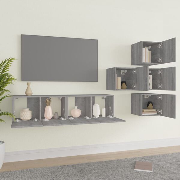 vidaXL Set di Mobili Porta TV 6 pz Grigio Sonoma in Legno Multistrato