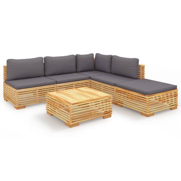 vidaXL Set Divani da Giardino 6 pz con Cuscini Legno Massello di Teak