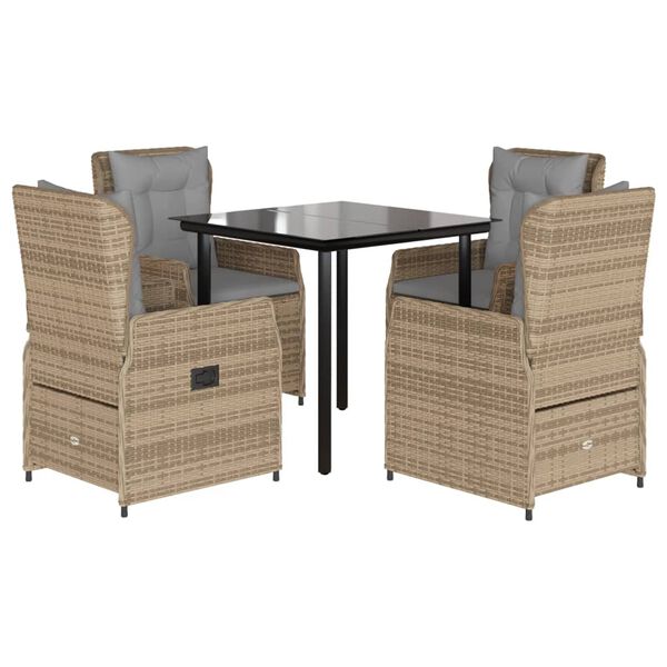 vidaXL Set da Pranzo da Giardino 5 pz con Cuscini Beige in Polyrattan