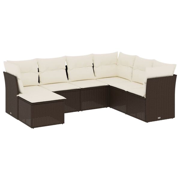 vidaXL Set Divani da Giardino 7 pz con Cuscini Marrone in Polyrattan