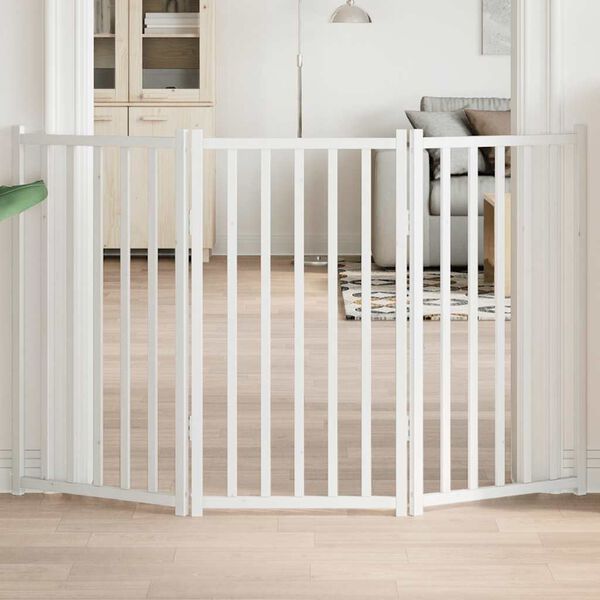 vidaXL Cancello Cani Pieghevole 3 Pannelli Bianco 150cm Massello Abete