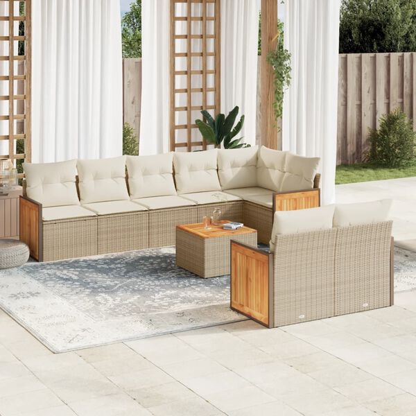 vidaXL Set Divano da Giardino 9 pz con Cuscini Beige in Polyrattan