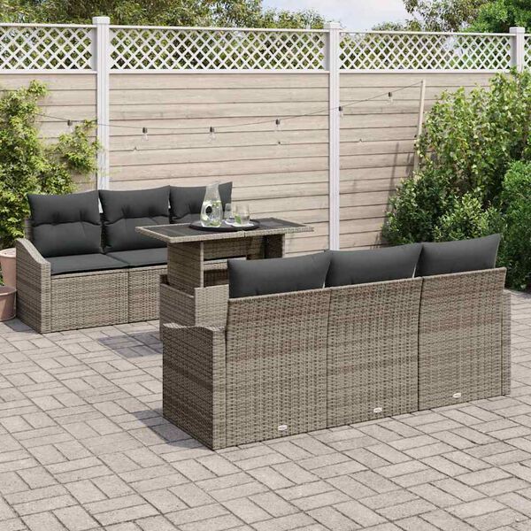 vidaXL Set Divano da Giardino 7 pcs Grigio Poly Rattan