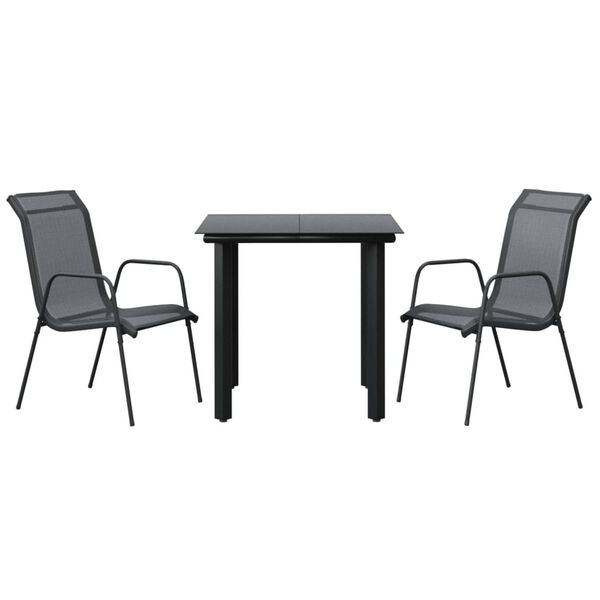 vidaXL Set da Pranzo da Giardino 3 pz Nero in Acciaio e Textilene