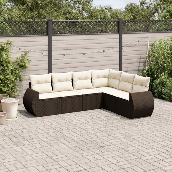 vidaXL Set Divano da Giardino 6 pz con Cuscini Marrone in Polyrattan