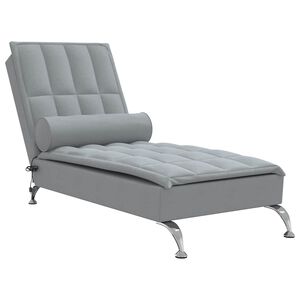 vidaXL Chaise Longue Massaggi Cuscino a Rullo Grigio Chiaro in Tessuto