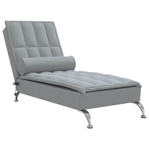 vidaXL Chaise Longue Massaggi Cuscino a Rullo Grigio Chiaro in Tessuto