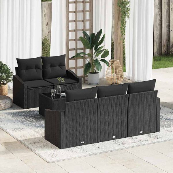 vidaXL Set di divani con cuscino 6 pcs Nero polyrattan