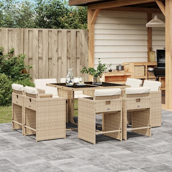 vidaXL Set da Pranzo da Giardino 9 pz con Cuscini Beige in Polyrattan
