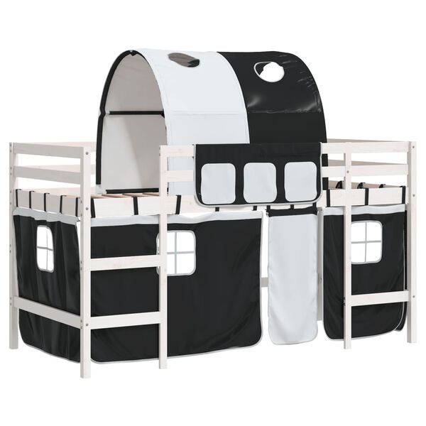 vidaXL Letto a Soppalco con Tunnel Bambini Bianco e Nero 80x200cm Pino