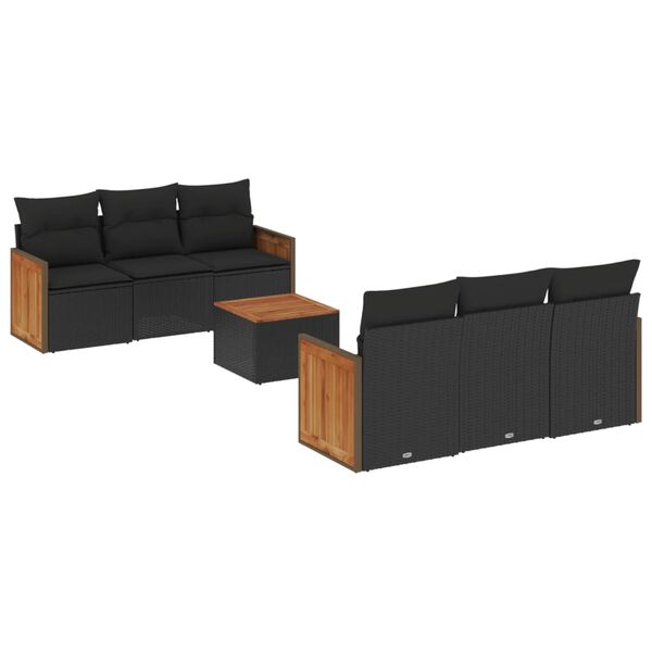 vidaXL Set Divani da Giardino con Cuscini 7pz Nero Polyrattan
