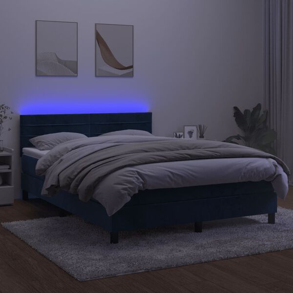vidaXL Letto a Molle con Materasso e LED Blu Scuro 140x200 cm