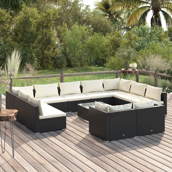 vidaXL Set Divani da Giardino 12 pz con Cuscini in Polyrattan Nero