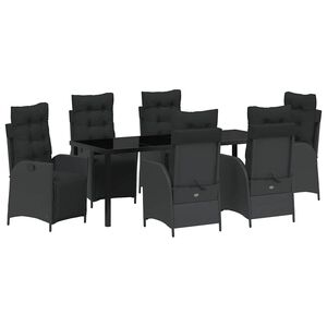 vidaXL Set da Pranzo per Giardino con cuscino 7 pcs Nero polyrattan