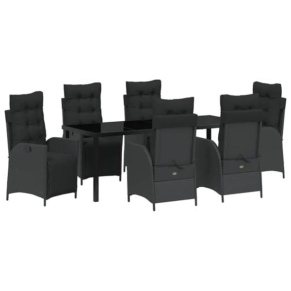 vidaXL Set da Pranzo per Giardino con cuscino 7 pcs Nero polyrattan