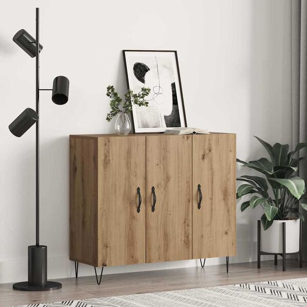 vidaXL Credenza Rovere artigianale 90 x 32,5 x 80 cm Legno multistrato