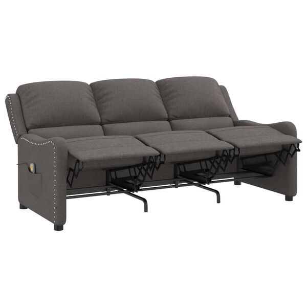 vidaXL Divano Massaggiante Reclinabile a 3 Posti Grigio Scuro Tessuto