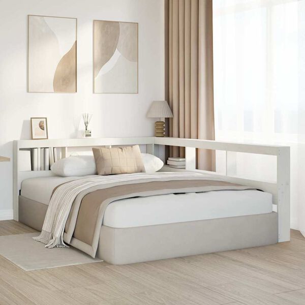 vidaXL Testiera Libreria a L Bianca 150 cm in Legno Massello di Pino