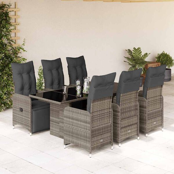 vidaXL Set Bistr&ograve; da Giardino 7 pz con Cuscini in Polyrattan Grigio