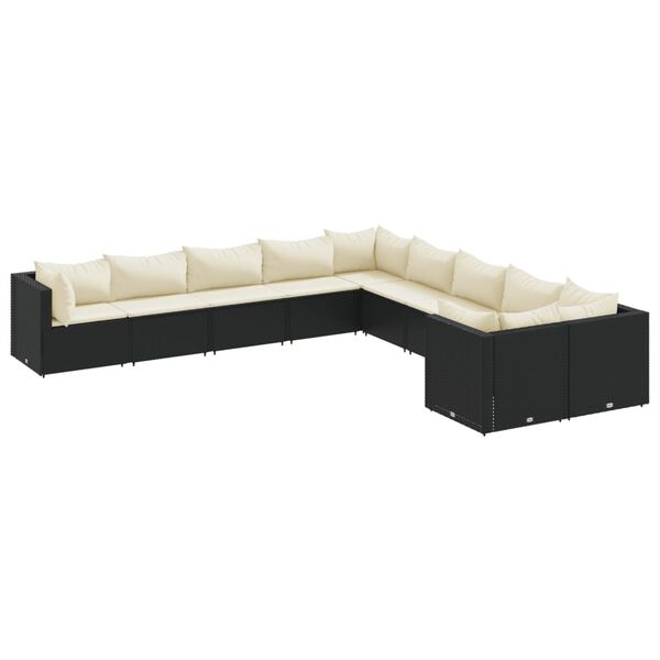 vidaXL Set Divani da Giardino 10pz con Cuscini in Polyrattan Nero