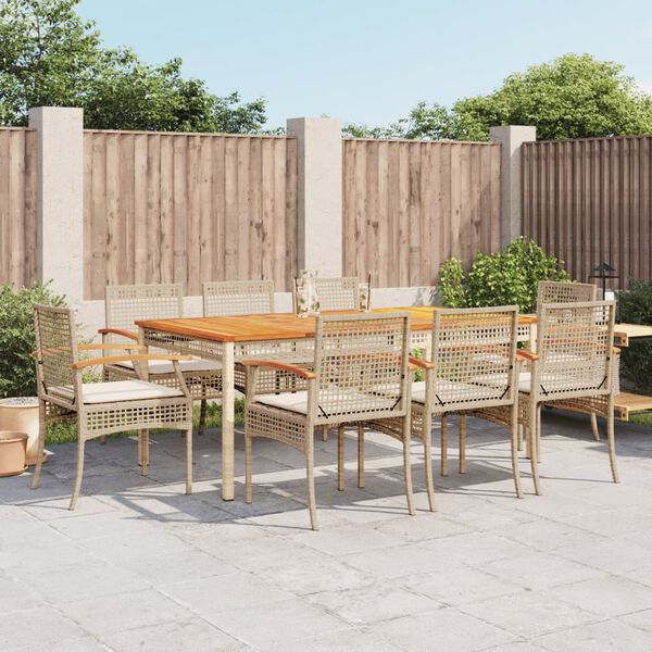 vidaXL Set da Pranzo da Giardino 9 pz con Cuscini Beige in Polyrattan