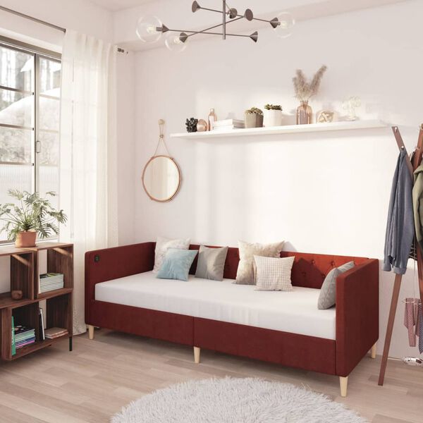 vidaXL Dormeuse con Materasso e USB Rosso Vino in Tessuto 90x200 cm