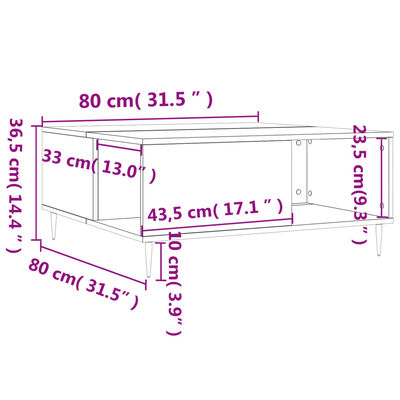 vidaXL Tavolino da Salotto Nero 80x80x36,5 cm in Legno Multistrato
