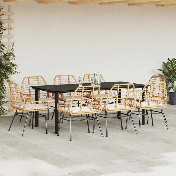 vidaXL Set da Pranzo da Giardino 9 pz con Cuscini Polyrattan Vetro