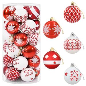 vidaXL Set di Palline di Natale 30 pz Rosso e Bianco &Oslash; 6 cm Plastica