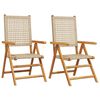 vidaXL Sedie pieghevoli, 2 pezzi, beige, in legno massello di acacia e polyrattan
