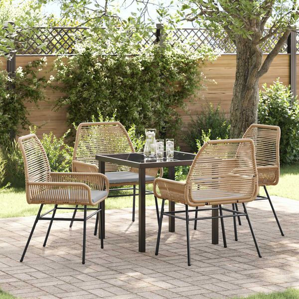 vidaXL Set da Pranzo per Giardino con cuscino 5 pcs Marrone polyrattan