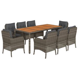 vidaXL Set da Pranzo da Giardino 9 pz con Cuscini in Polyrattan Grigio
