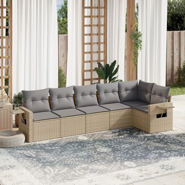 vidaXL Set Divano da Giardino 6 pz con Cuscini Beige in Polyrattan