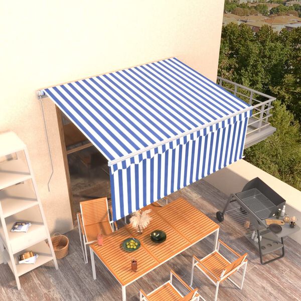 vidaXL Tenda Sole Retrattile Manuale con Parasole 3,5x2,5 m Blu Bianco