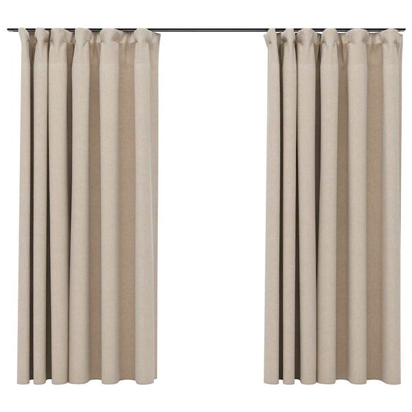 vidaXL Tende Oscuranti con Ganci Effetto Lino 2 pz Beige 140x175 cm
