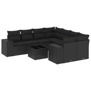 vidaXL Set Divani da Giardino 9 pz con Cuscini Nero in Polyrattan