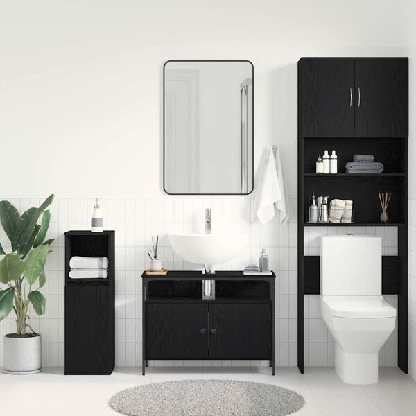 vidaXL Armadio per Lavabo da Bagno Rovere nero 80 x 30 x 60 cm