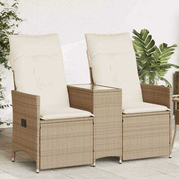 vidaXL Divano Giardino Reclinabile 2 Posti Tavolino Beige Polyrattan