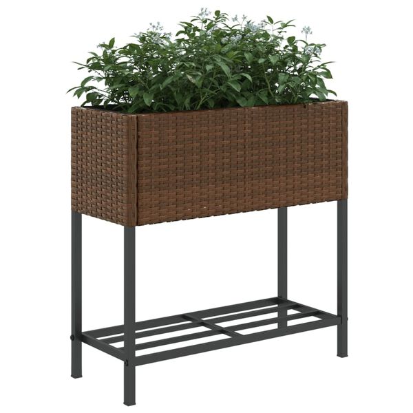 vidaXL Fioriera da Giardino con Ripiano Marrone in Polyrattan