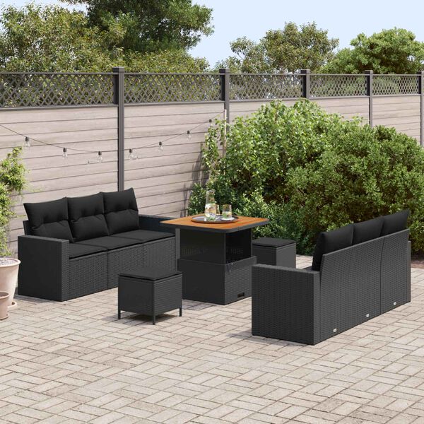 vidaXL Set Divano da Giardino 9 pcs Nero polyrattan