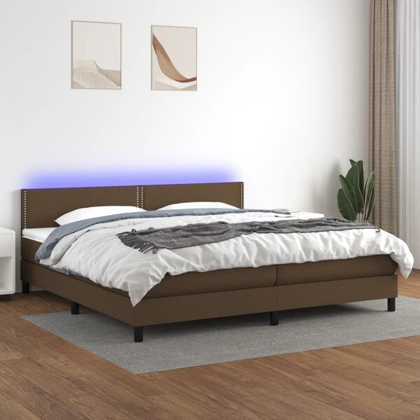 vidaXL Letto a Molle Materasso e LED Marronescuro 200x200cm in Tessuto