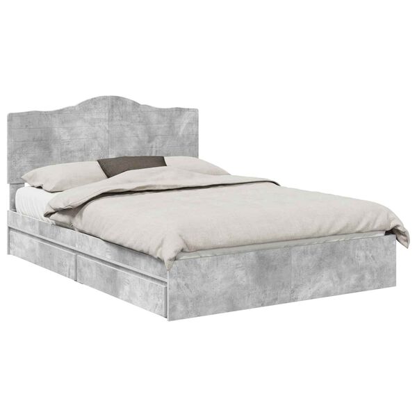 vidaXL Letto con Contenitore con testiera Grigio cemento 150 x 200 cm