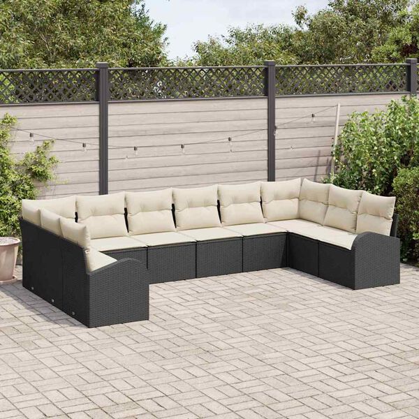 vidaXL Set di divani con cuscino 10 pcs Nero Polyrattan
