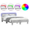 vidaXL Giroletto con Testiera e LED Grigio Cemento 135x190 cm