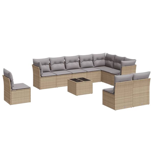 vidaXL Set Divani da Giardino 11 pz con Cuscini Beige in Polyrattan