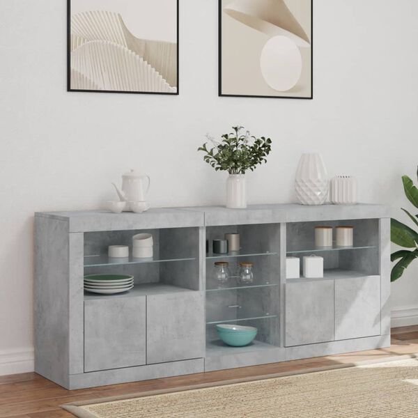 vidaXL Credenza con Luci LED Grigio Cemento 162x37x67 cm