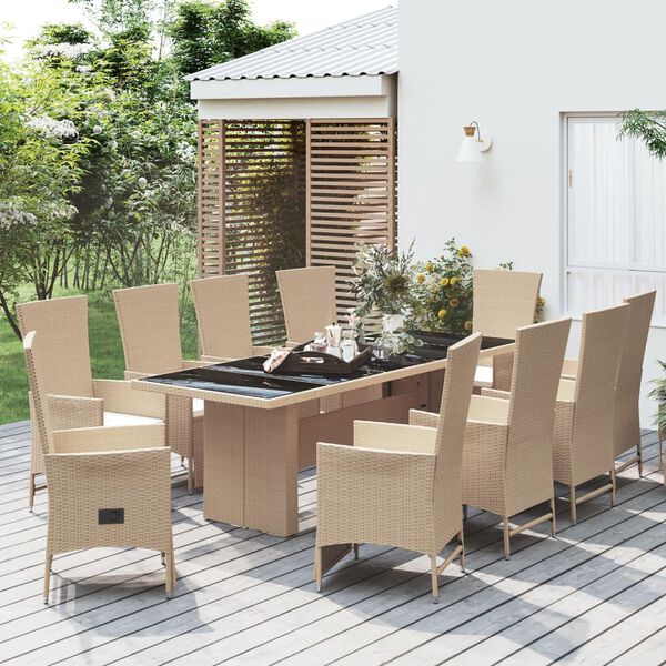vidaXL Set da Pranzo da Giardino 11 pz con Cuscini Beige in Polyrattan
