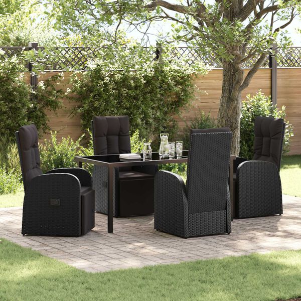 vidaXL Set da Pranzo per Giardino con cuscino 5 pcs Nero polyrattan