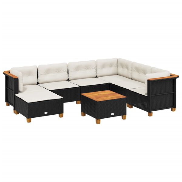 vidaXL Set Divani da Giardino con Cuscini 8 pz Nero in Polyrattan